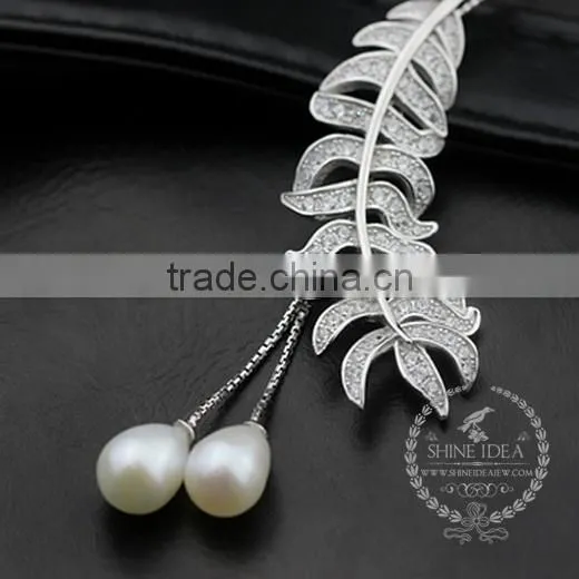 925 Sterling Silver Leaf Branch With Pearl Creative Pendant Necklace Fashion Women Necklace Jewelry 6360463 photo-2
