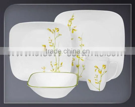 20pcs Square White Decaled Ceramic Dinner Sets