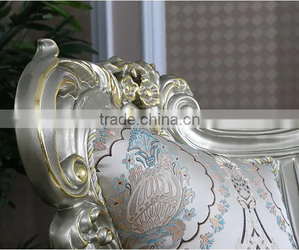 French Royal Champagne Gold Wooden Upholstery Sofa Set, Villa 1+2+3 Sofa Furniture(MOQ=1 SET) photo-3