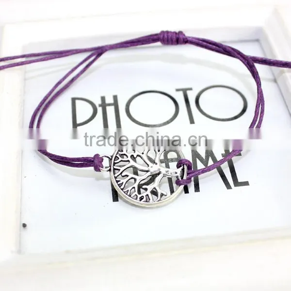 Antique Silver Hollow Tree of Life Charm Bracelet Customized Charm Wax Cord Bracelet Cheap Personalzied Bracelet for Promotion photo-6
