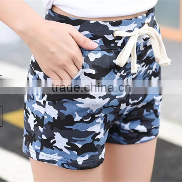 Custom Women Green Camouflage Cotton Hot Shorts Summer High Waisted Board Shorts photo-2