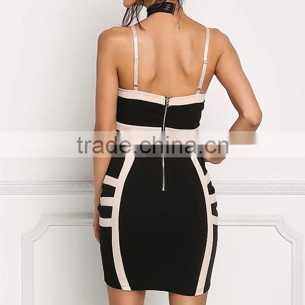 Sexy Black Two Tone Plunge Spaghetti Straps Bodycon Dress Girls Night Club Dress Photos Without Dresses HSD5930 photo-3