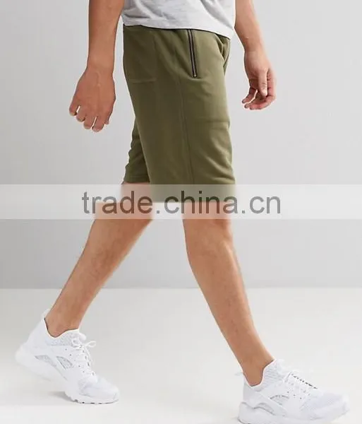 High Quality Cheapest New Design Custom Drawstring Waist Side Zip Pocket 100% Cotton Breathable Jersey Green Men's Sweat Shorts photo-4