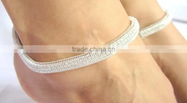 SILVER CHAIN Filled With Crystal Delicate PAYAL Anklets Pair photo-2