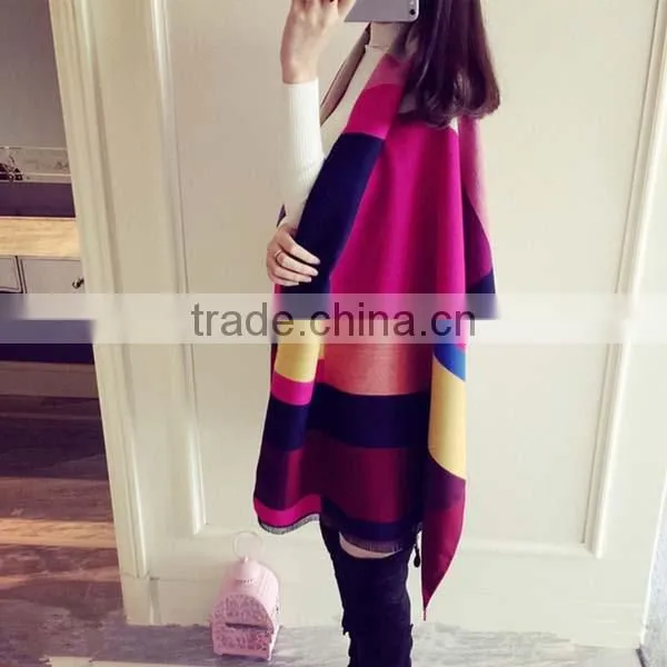 Autumn and Spring Ladies Scarf Colorful Grid Imitated Cashmere Material Long Style Girl Cappa for Outdoor Activities photo-2