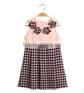 2015 Kid Apparel Houndstooth Pleated Winter Kid Dress Kid Clothing for Cute Girl photo-4