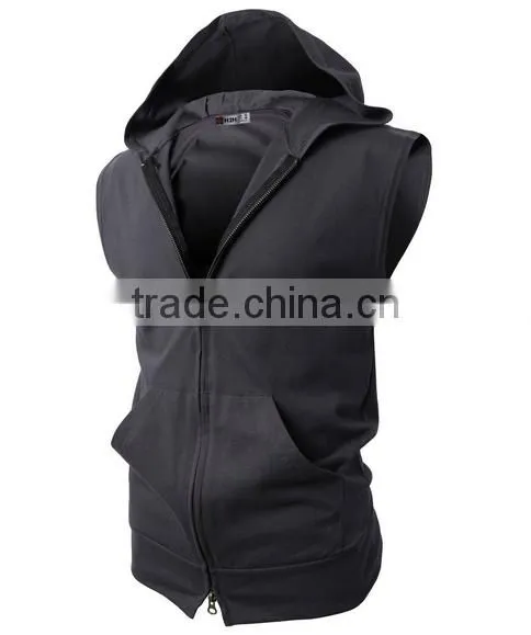 OEM New Design Cotton Plain Wholesale Sleeveless Hoodie Mens Dress Vest With Zip photo-3