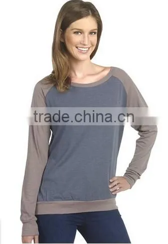 Factory Direct Wholesale Women's Cotton Poly Contrast Raglan Long Sleeve Pullover photo-3