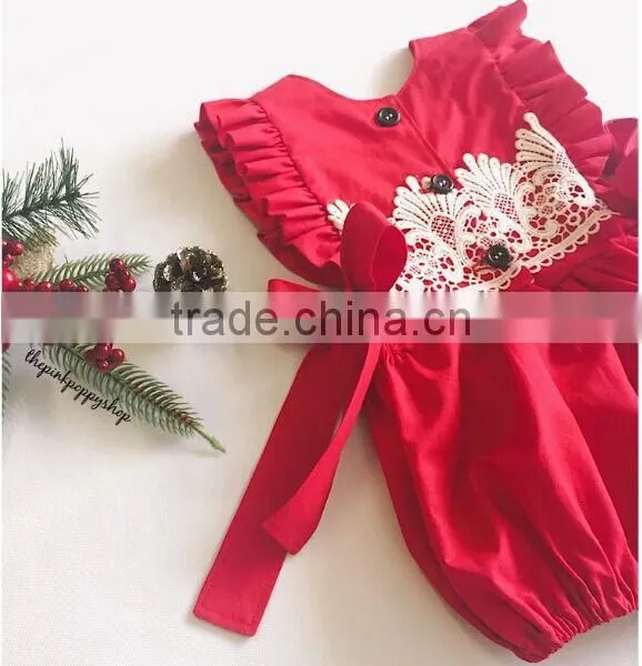 Baby Girls Christmas Red Bubble Infant Baby First Christmas Lace Rompers Clothing photo-2