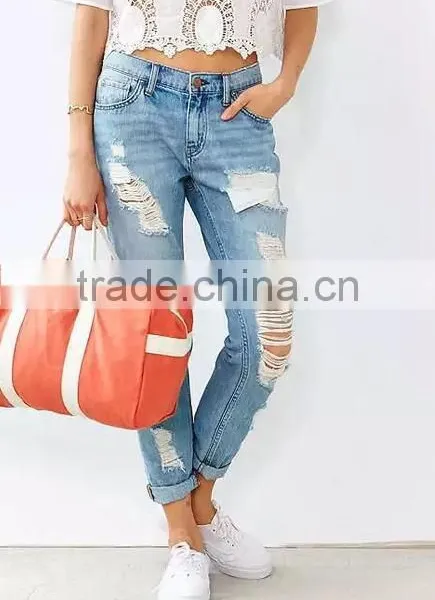 Runwaylover Custom Newest Fashion Stretch Blue Holes Denim Jeans Women Negotiate Price photo-2