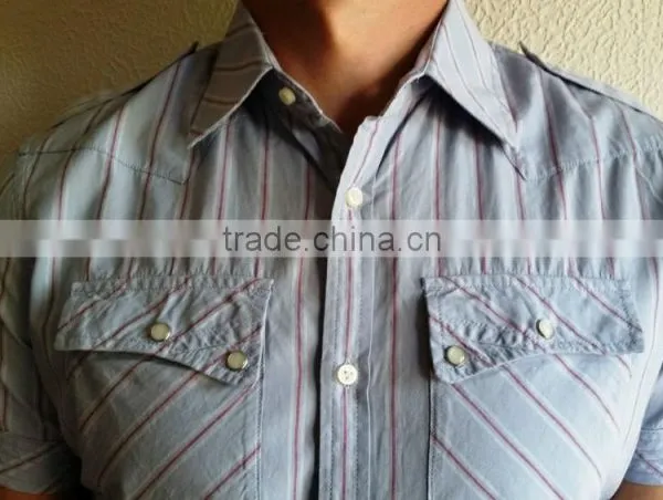 Man's Light Blue, White, Red Striped Short Sleeve Casual Shirt photo-3