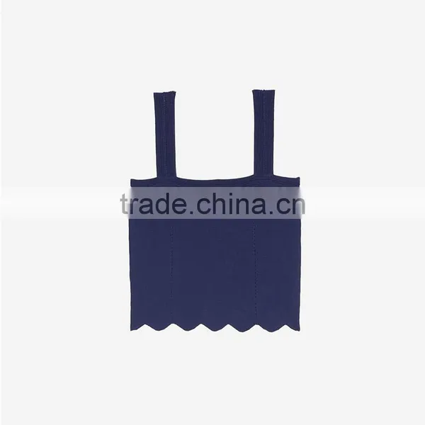 Stitched Knit Geometric Motifs Wavy Hem Wide Straps Design Tank Tops photo-6