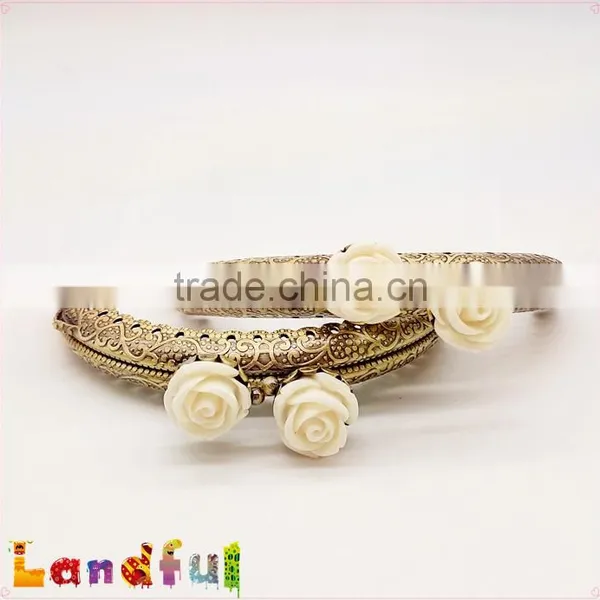 8.5cm Flower Antique Brass Engraving Sewing Handbag Rose Metal Purse Frame photo-3