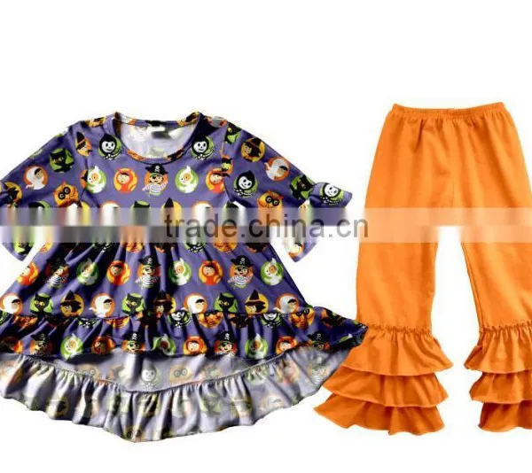 Wholesale Girls Boutique Outfits Halloween Clothes Baby Girl 2Pcs Set Children Flutter Pumpkin Appliqued Baby Clothes photo-3