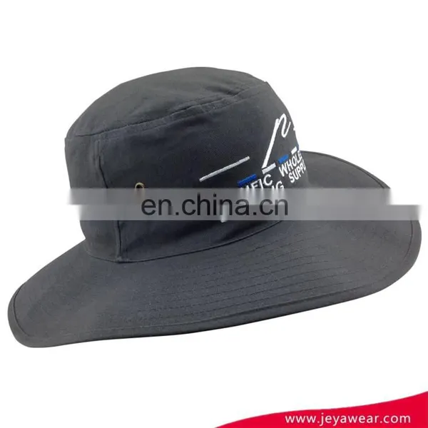 Men's Black 100%cotton Twill Bucket Hat Wide Brim Flat Top Bucket Hat With Flat Embroidery photo-2