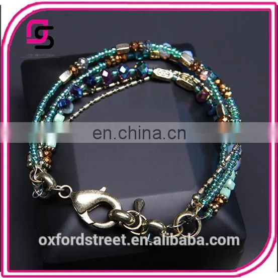 European Retro Fashion Multilayer Glass Bead Alloy Antique Bronze Bracelet