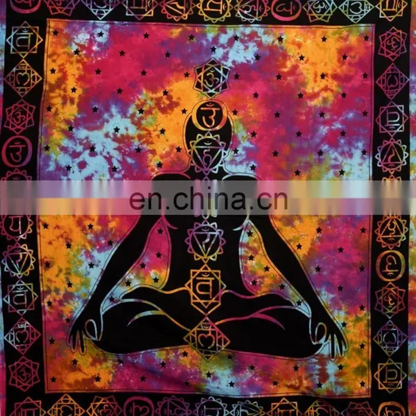 Seven Chakra Meditation Cotton Indian Queen Bedspread Hippie Tapestries Wall Hanging Tie Dye Throw photo-2