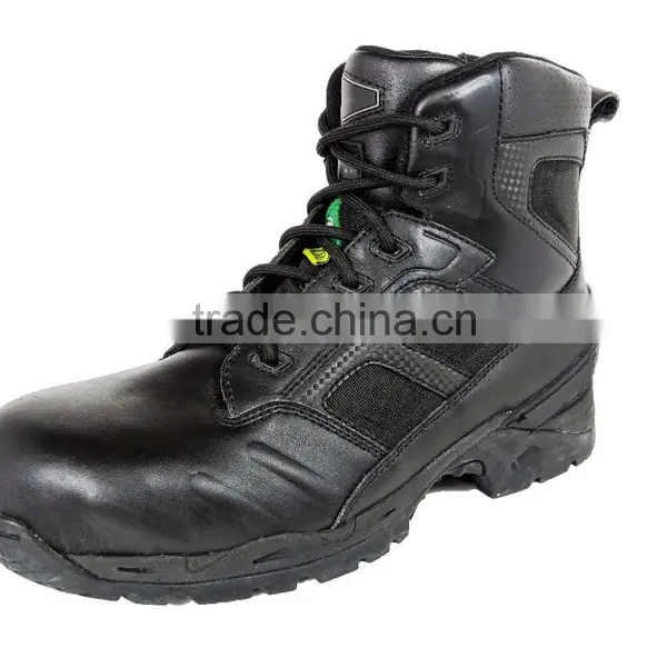 6 Inches Black Leather Steel Toe Cap Military Boots With Zipper photo-3