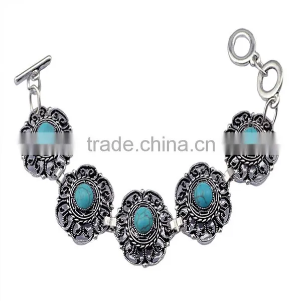 2015 YiWu New Products Bohemian Turquoise Hollow-out Flower Bracelet