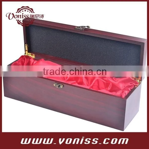 Red Wine Color Wine Wooden Box Carrier, Wine Bottle Holder for 750ML Single Bottlle, Luxury Liner,makes Unique Gift