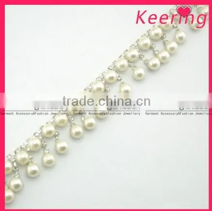 Wholesale Pearl Fashion Trimming Wedding Crystal Rhinestone Chain WRC-093