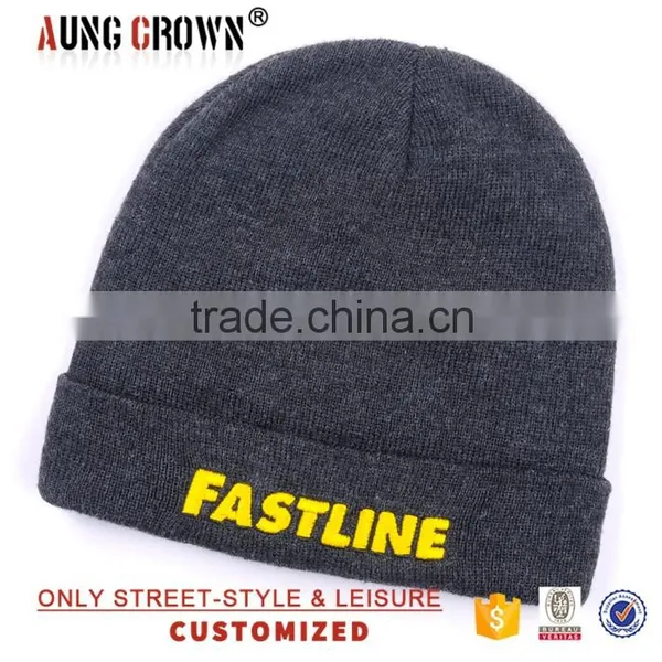 Slouch Winter Knitted Beanie With Cuff 3D Embroidery