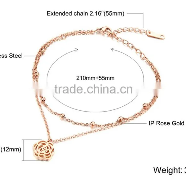 Fashion Jewelry Adjustable 316L Stainless Steel Rose Gold Flower Anklets for Women,rose Anklet photo-6