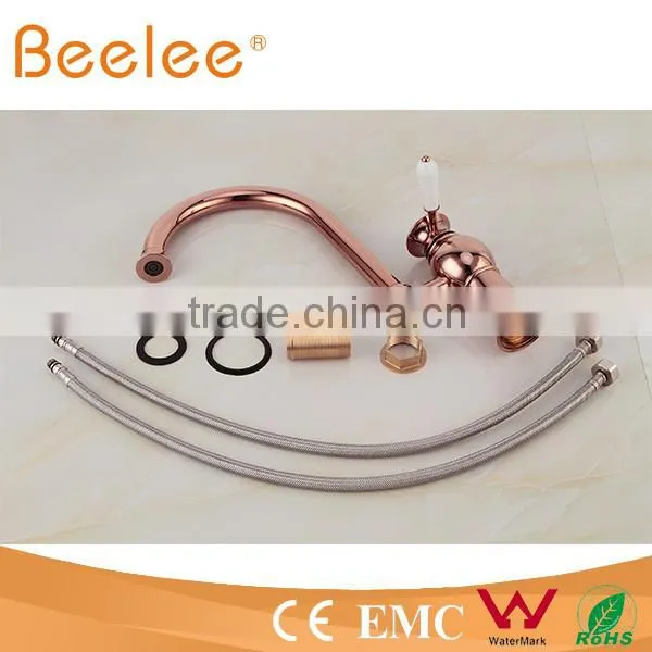 HOT SALE Rose Gold High Arc 360 Swivel Kitchen Faucet With Ceramic Lever Handle QL14029B photo-5
