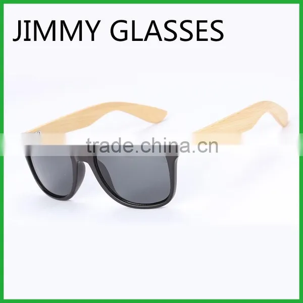 JMP610 Black Plastic Way Sunglasses With Natural Bamboo Temples
