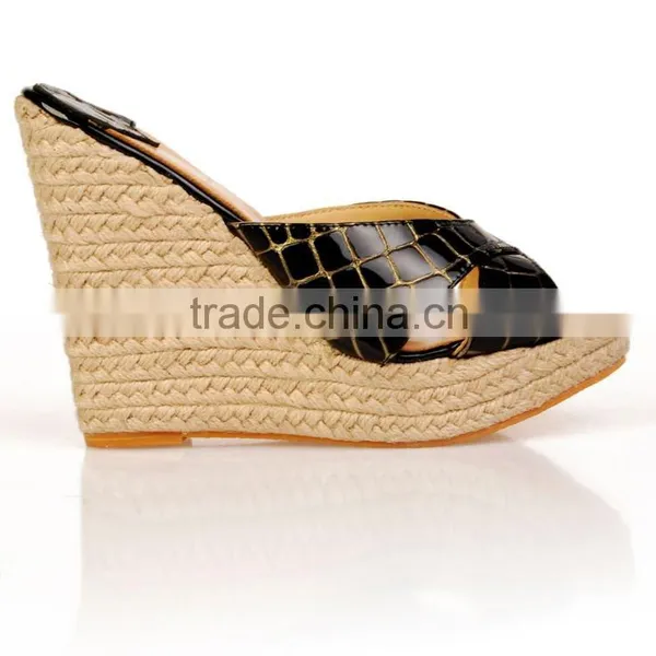 2016 Black Designer Wedges Sandals Big Size Wedge Slippers for High Fashion Ladies photo-3