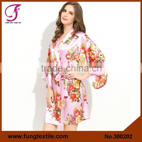 FUNG 3002 Women Satin Floral Kimono Robe photo-2