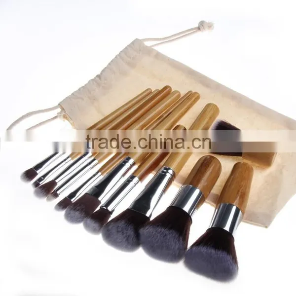 11 Pieces Makeup Brush Set Professional Bamboo Handle Premium Synthetic Kabuki Cosmetics Brushes Kit With Bag photo-4