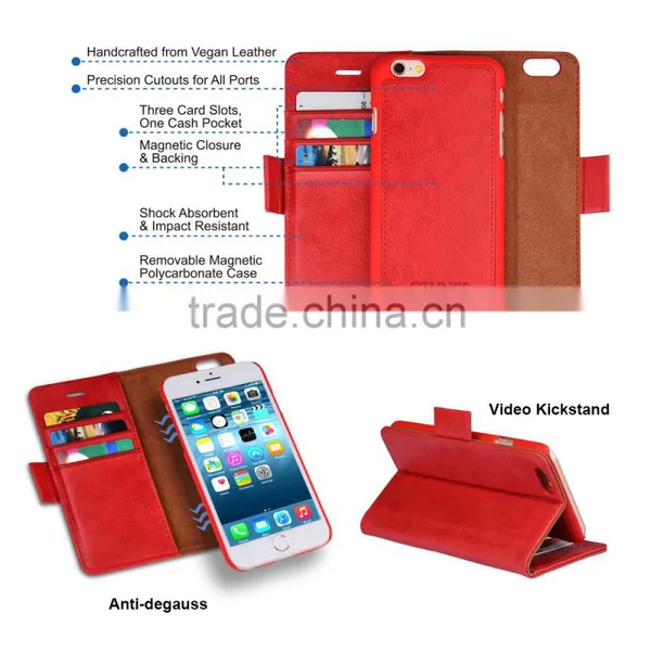 C&T Genuine PU Leather Wallet Folio Flip Cell Phone Case Detachable Magnetic Case For IPhone 7 photo-2