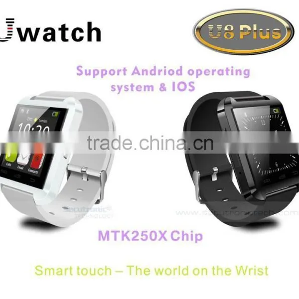 2015 New Sale Touch Screen Remote Camera TF SIM Card Slot Bluetooth Anti-lost Smart Watch u8 Plus Smart Watch for Phone