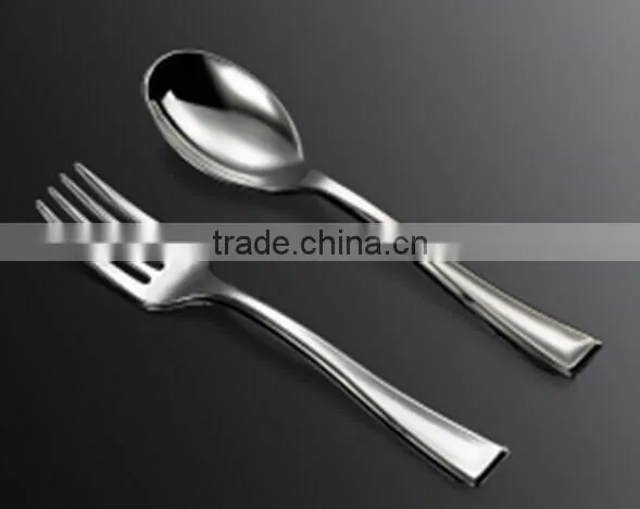 Large Plastic Forks Knife And Spoons,Siver Coated Cutlery,Disposable Plastic Metallic Cutlery photo-5