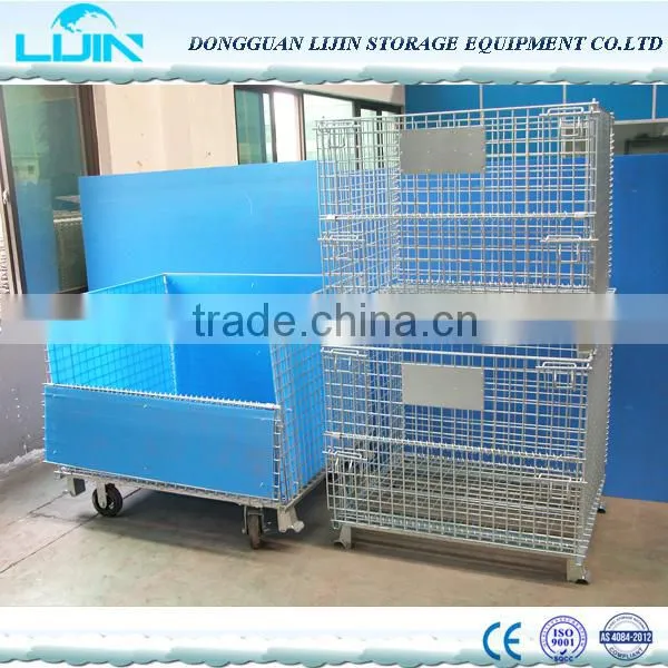Foldable Stacking Steel Warehouse Storage Wire Cage With Wheels photo-5