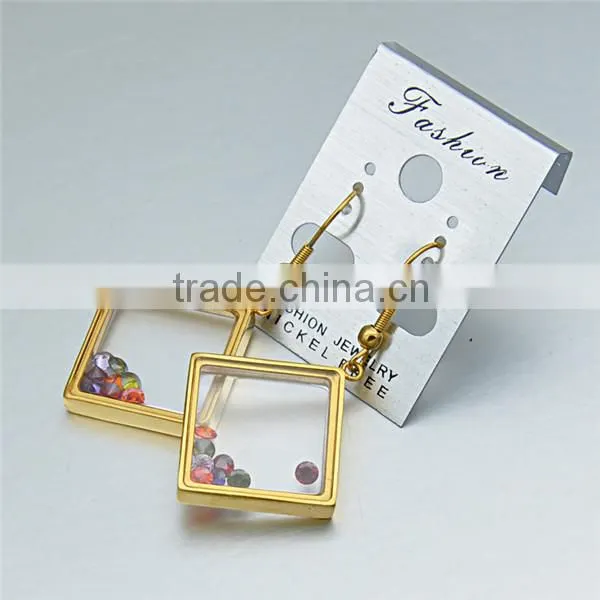 Square Locket Earrings Fashion New Design Stainles Steel Glass Restone Earrings for Women photo-4