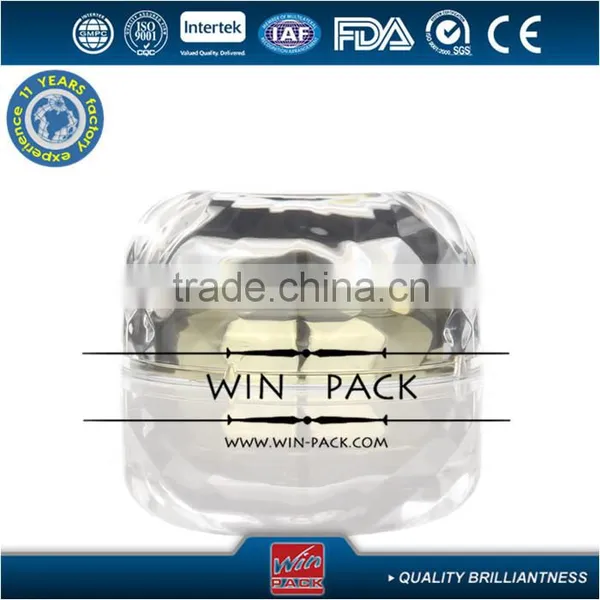 2015 new style exquisite square acrylic jar,crytical jar with inner bottle outer gold color