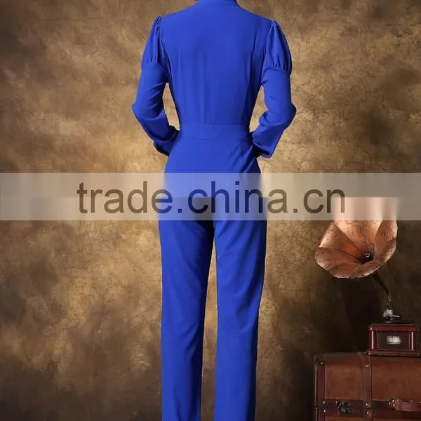 Scarf Collar Front With Buttons Long Sleeve High Empire Pleated Casual Trousers Elegant Business Women Jumpsuit photo-4