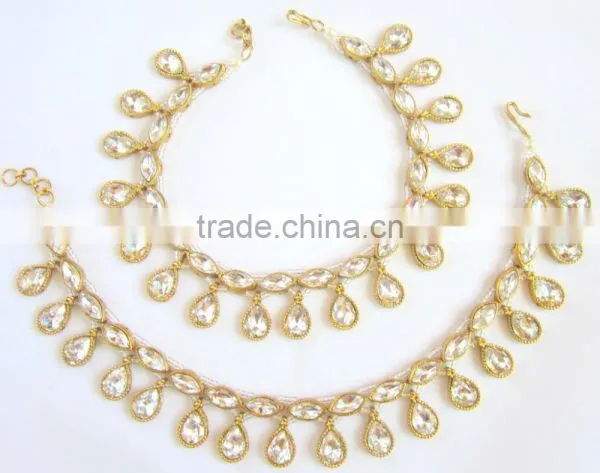 GOLD Tone Crystal Beads PAYAL Anklets Pair photo-3
