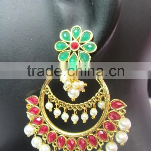 RED GREEN Gold Plated DANGLER Earrings photo-3