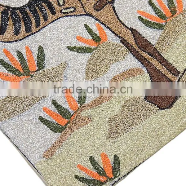 Camel Embroidered Throw Pillow Eclectic Designer Decor Square Accent Cushion photo-4
