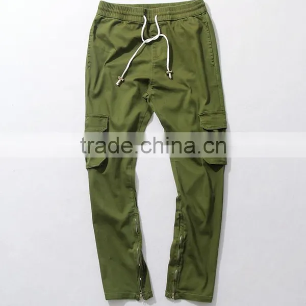 Mens Green Pocket Inside Hem Zipper Woven Fashion Pants photo-5