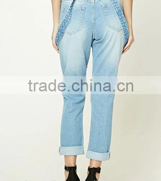 Stylish Women's Sex Distressed Suspender Jeans / New Style Fashion Women Jeans T1703032 photo-2