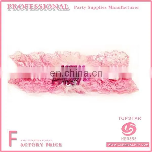 Pink Hen Party Lace Garter With Feather