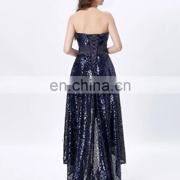Grace Karin New Strapless Sweetheart Navy Blue Short Front Long Back Prom Dress With Shining Sequins CL6240 photo-3