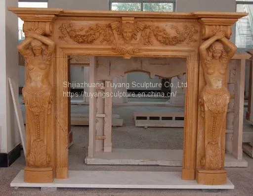 French Style Classic White Cherub Marble Fireplace Mantel With Angle Statue photo-4
