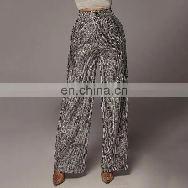 LAITE TR2016 Women Fashion Small Square Sequins Pants Ladies High Waist Bright Broad Foot Sexy Trousers Women Trousers photo-2