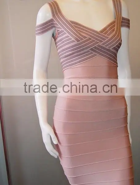 Hot Selling TOP Quality Women Sey Jacquard Pink Rayon Bandage Dress 2015 Ladies Designer Bodycon HL Bandage Dress For Girls Band photo-2