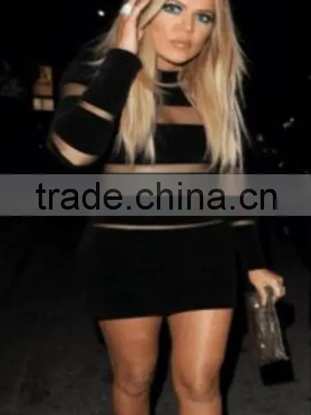 Summer Dress Wholesale 2015 New Black Long Sleeve Mesh Sey Bodycon Celebrity Party Pencil Women Bandage Dress Bandage Bodycon Wo photo-3